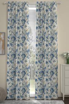 ROSARA HOME Floral Pack of 2 Regular Long Door Curtains -9 Feet,Blue
