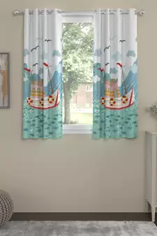 ROSARA HOME Boat Print Pack of 2 Regular Window Curtains -5 Feet,Multicolor