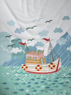 ROSARA HOME Boat Print Pack of 2 Regular Window Curtains -5 Feet,Multicolor 3