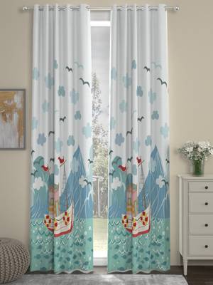 ROSARA HOME Boat Print Pack of 2 Regular Door Curtains -7 Feet,Multicolor 1