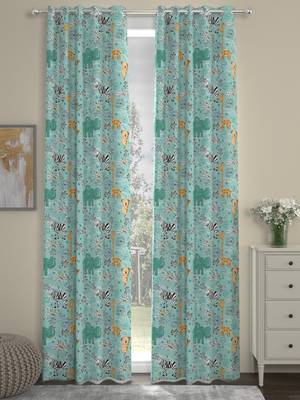 ROSARA HOME Animal Pack of 2 Regular Door Curtains -7 Feet,Teal 1
