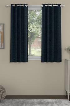 ROSARA HOME Textured Pack of 2 Black Out Window Curtains -5 Feet,Navy Blue