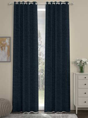 ROSARA HOME Textured Pack of 2 Black Out Door Curtains -7 Feet,Navy Blue 1