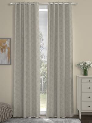 ROSARA HOME Jacquard Pack of 2 Regular Long Door Curtains -9 Feet,Beige 1