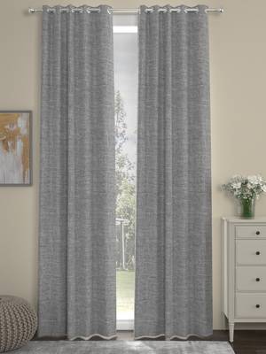 ROSARA HOME Textured Pack of 2 Black Out Long Door Curtains -9 Feet,White & Grey 1