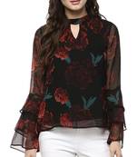 Black printed georgette crop-tops