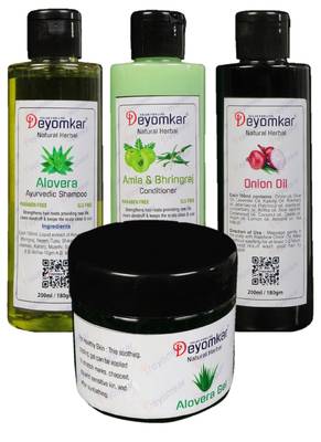 1 Alovera shampoo 1 Amla Conditioner 1 Onion Oil  1 Alovera Gel 1