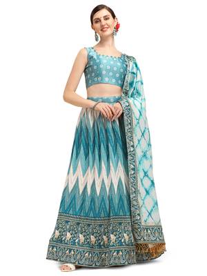 Amrutam Fab Sky Blue Color Satin Digital Print Crush Designer Lehenga Choli 1