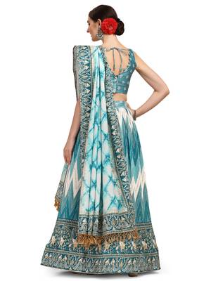 Amrutam Fab Sky Blue Color Satin Digital Print Crush Designer Lehenga Choli 2