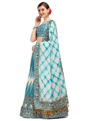 Amrutam Fab Sky Blue Color Satin Digital Print Crush Designer Lehenga Choli 4