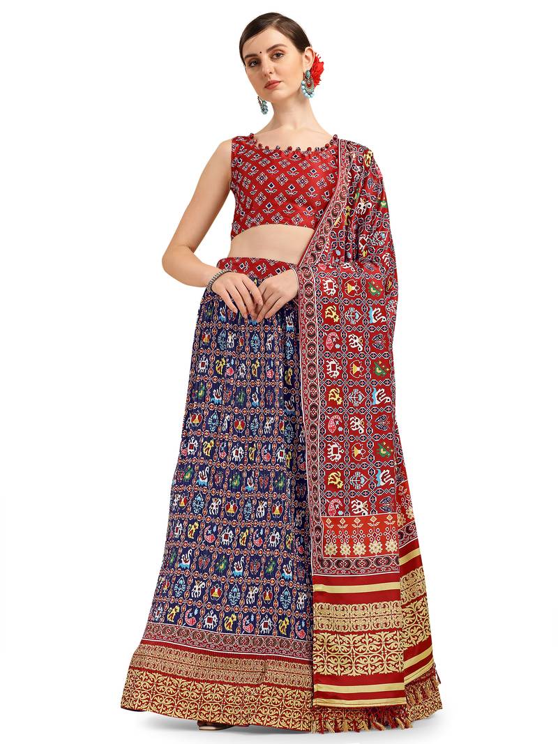 Amrutam Fab blue Color Satin Digital Print Crush Designer Lehenga Choli