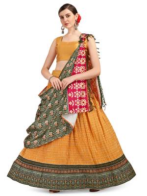 Amrutam Fab Orange Color Satin Digital Print Crush Designer Lehenga Choli (LC 3013) 3