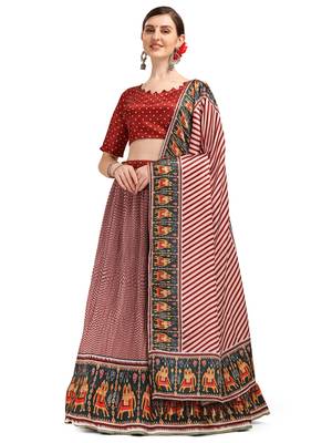 Amrutam Fab Maroon Color Satin Digital Print Crush Designer Lehenga Choli (LC 3017) 1