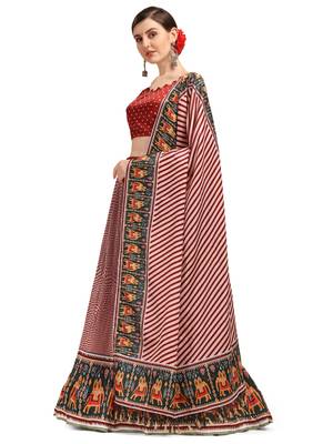 Amrutam Fab Maroon Color Satin Digital Print Crush Designer Lehenga Choli (LC 3017) 4