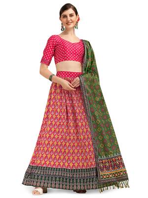 Amrutam Fab Pink Color Satin Digital Print Crush Designer Lehenga Choli (LC 3020) 1