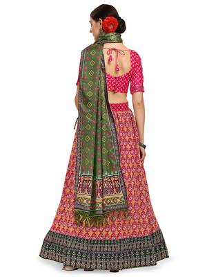 Amrutam Fab Pink Color Satin Digital Print Crush Designer Lehenga Choli (LC 3020) 2