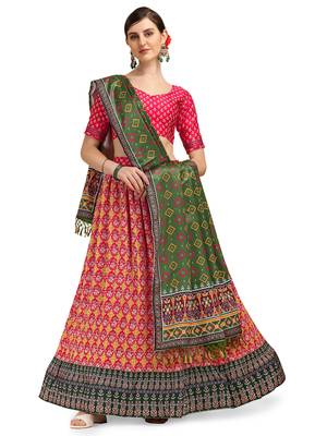 Amrutam Fab Pink Color Satin Digital Print Crush Designer Lehenga Choli (LC 3020) 3