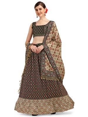 Amrutam Fab Black Color Satin Digital Print Crush Designer Lehenga Choli (LC 3024) 1