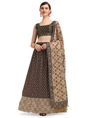 Amrutam Fab Black Color Satin Digital Print Crush Designer Lehenga Choli (LC 3024) 3