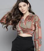 Multicolor printed twill crop-tops