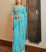 Blue organza Base Saree & blouse & blouse& blouseWith Cut Work and Resham