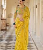 Yellow Color Saree & blouse & blouseOrganza fabric With Sequins and Thread Work