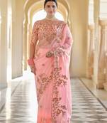 peach Organza Base Saree & blouse & blouseWith Sequins Work