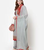 Grey & Red Faux Georgette Embroidered Koti style Salwar Suit