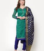Teal & Blue Chanderi Embroidered Salwar Suit With Banarasi Dupatta