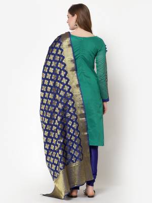 Teal & Blue Chanderi Embroidered Salwar Suit With Banarasi Dupatta 2