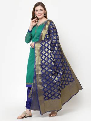 Teal & Blue Chanderi Embroidered Salwar Suit With Banarasi Dupatta 3