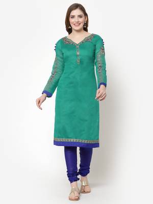 Teal & Blue Chanderi Embroidered Salwar Suit With Banarasi Dupatta 4