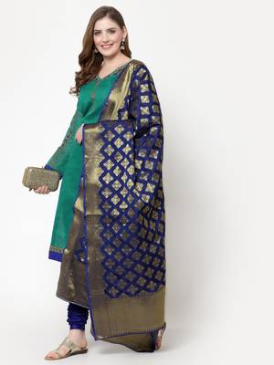 Teal & Blue Chanderi Embroidered Salwar Suit With Banarasi Dupatta 5
