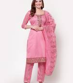 Pink Chanderi Sequin Embroidered Dress Material