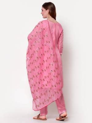 Pink Chanderi Sequin Embroidered Dress Material 2
