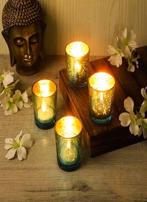 Green Glass Votive Set of 4 1