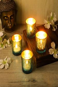 Green Glass Votive Set of 4
