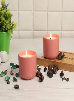 Pink Ceramic Glass Wax Candle Set of 2 2