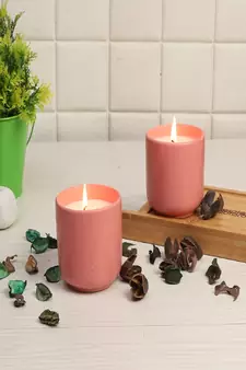 Pink Ceramic Glass Wax Candle Set of 2