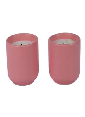 Pink Ceramic Glass Wax Candle Set of 2 3