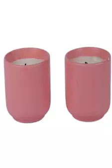 Pink Ceramic Glass Wax Candle Set of 2