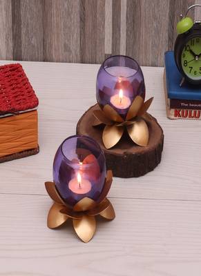 Small Glass Lotus Purple Set of 2 1