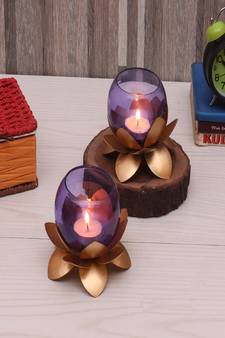 Small Glass Lotus Purple Set of 2