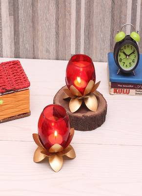 Small Glass Lotus Red Set of 2 1