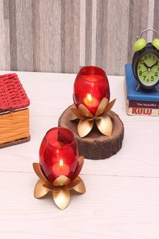 Small Glass Lotus Red Set of 2