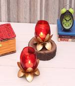 Small Glass Lotus Red Set of 2