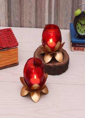 Small Glass Lotus Red Set of 2 2