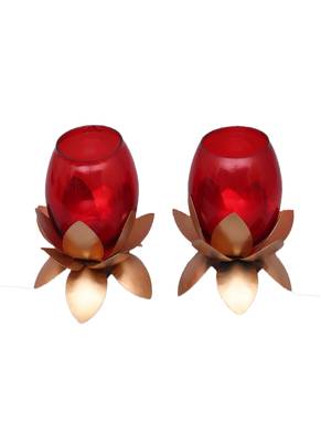 Small Glass Lotus Red Set of 2 3