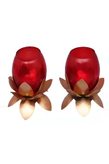 Small Glass Lotus Red Set of 2