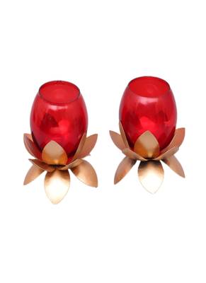 Small Glass Lotus Red Set of 2 4